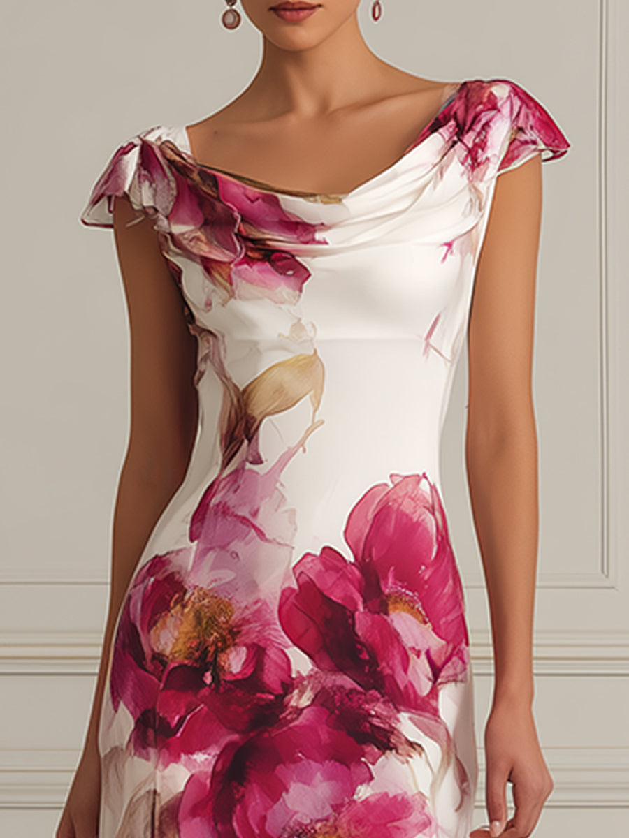 Ethereal Blossom Cowl-Neck Maxi Dress