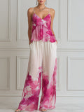 Spaghetti Strap Layered Ruffle Floral Print Wide-Leg Set