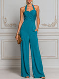 Ruched Halter Neck Wide-Leg Jumpsuit