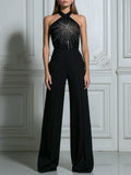 Embroidered Starburst Halter Wide-Leg Jumpsuit