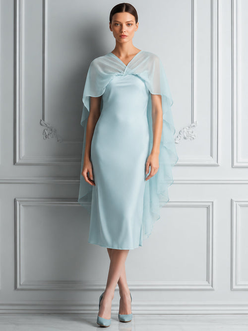 Chiffon Cape Overlay Elegant Midi Dress