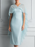 Chiffon Cape Overlay Elegant Midi Dress