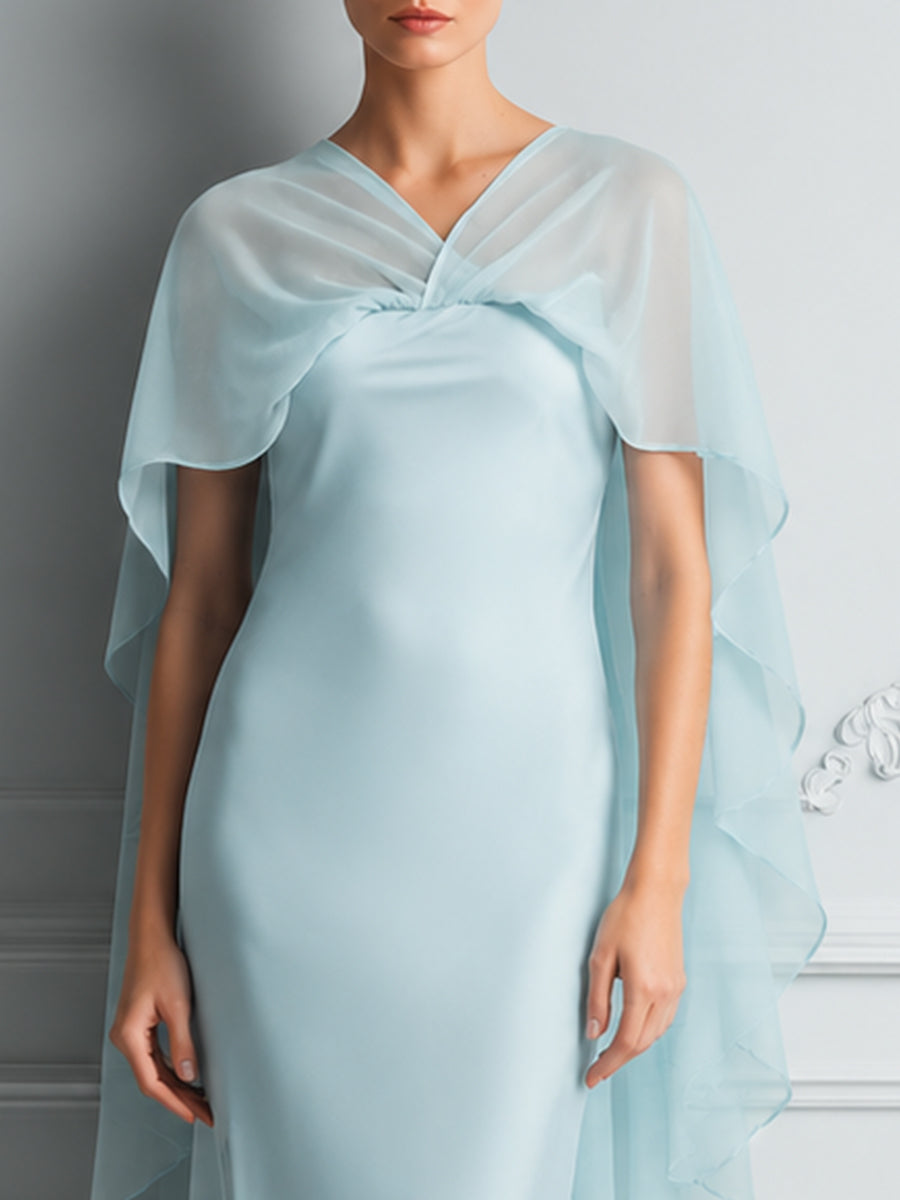 Chiffon Cape Overlay Elegant Midi Dress