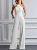 Floral Halter Neck Wide-Leg Elegant Jumpsuit