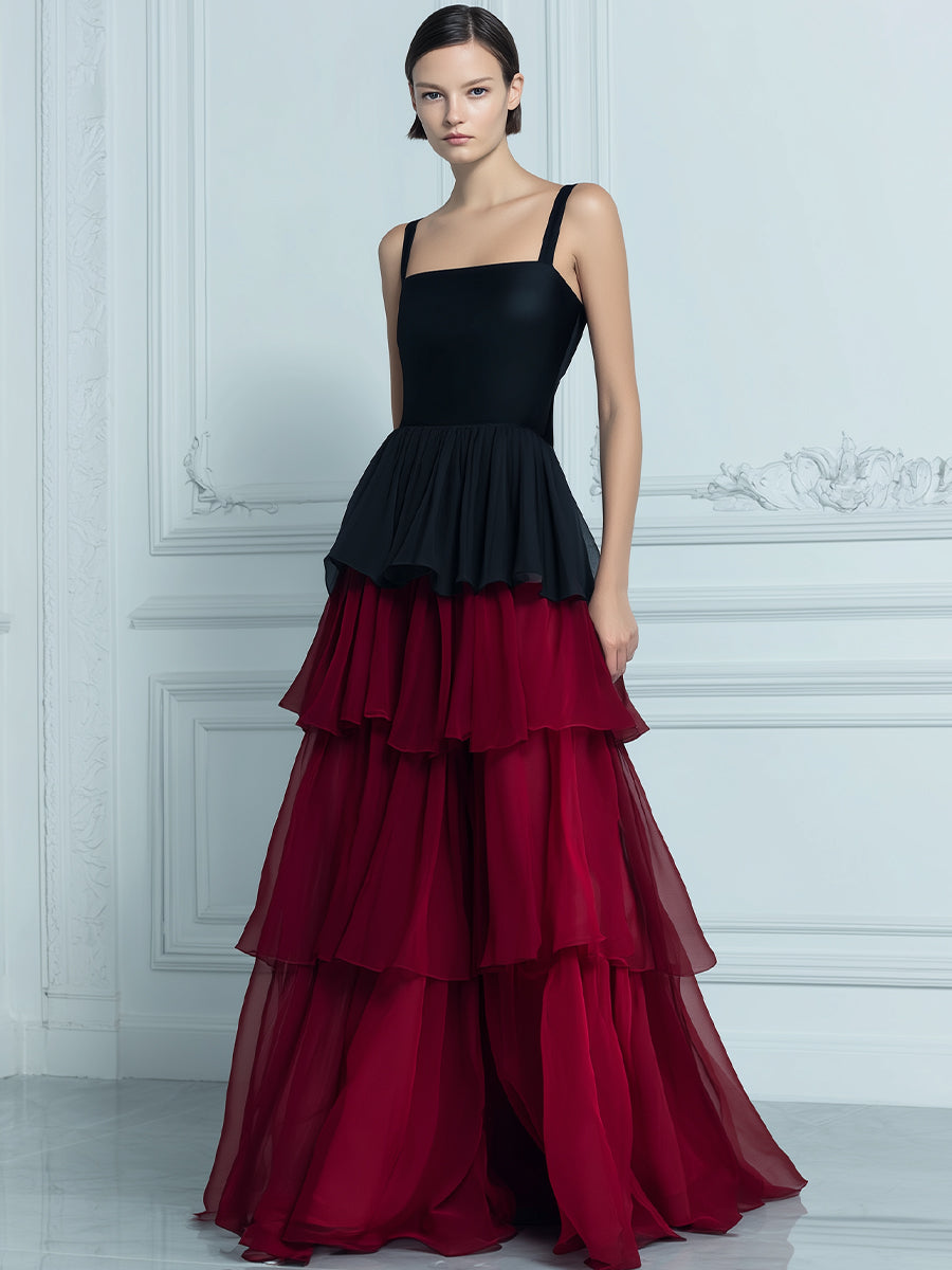 Tiered Chiffon Contrast Maxi Dress