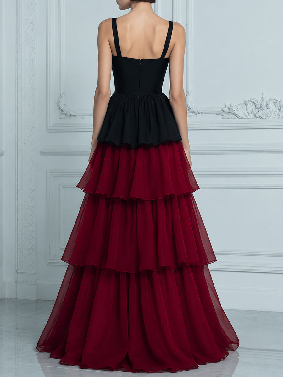 Tiered Chiffon Contrast Maxi Dress