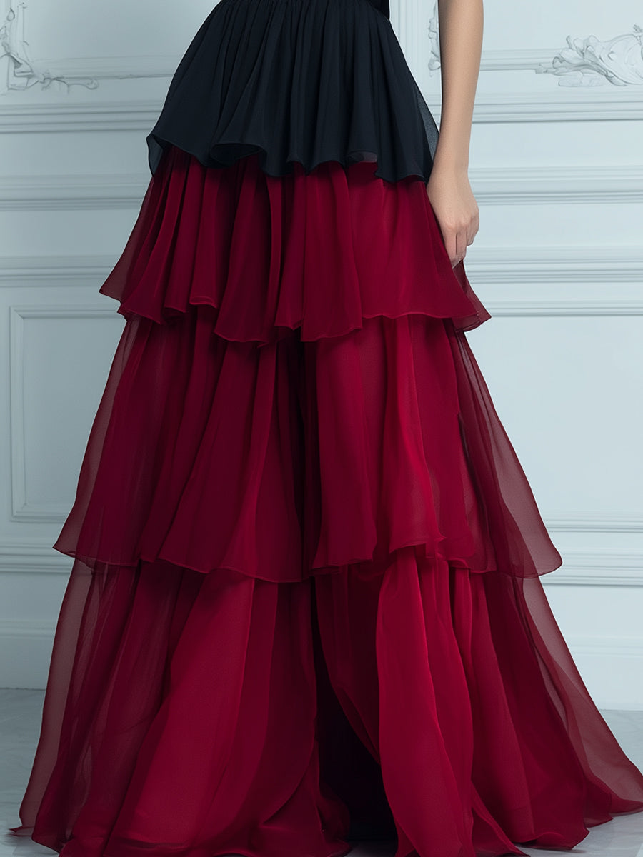 Tiered Chiffon Contrast Maxi Dress