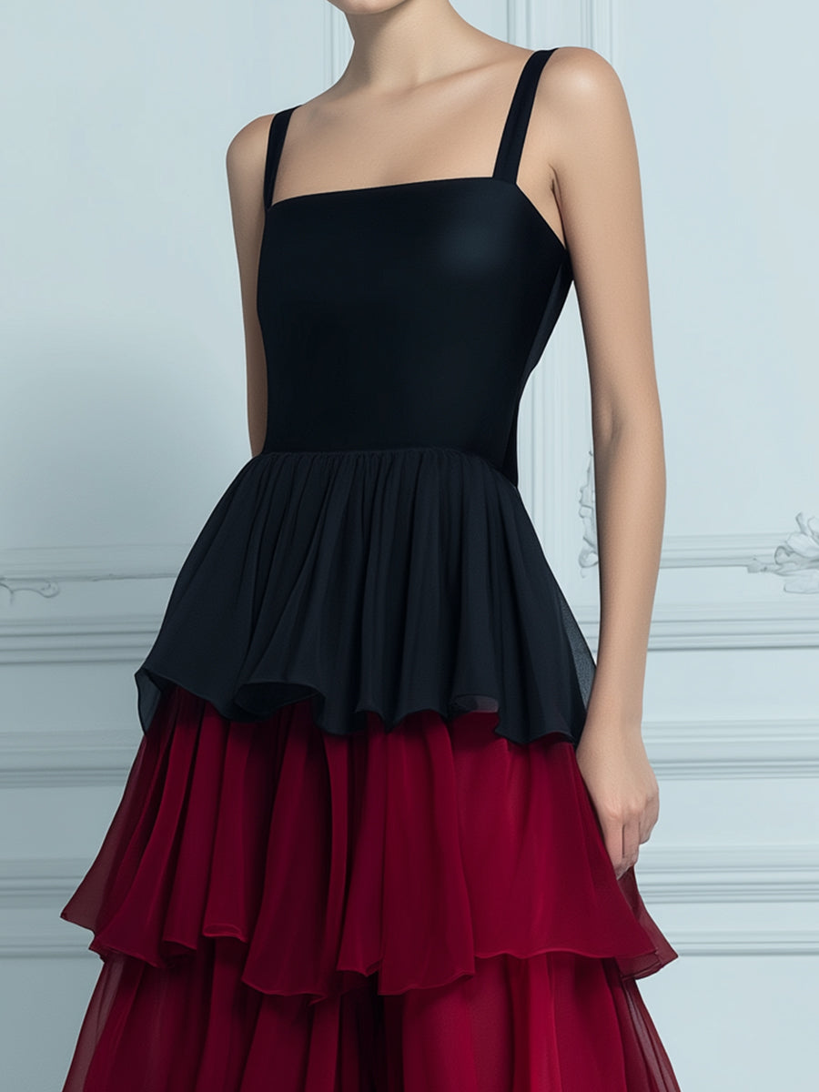 Tiered Chiffon Contrast Maxi Dress