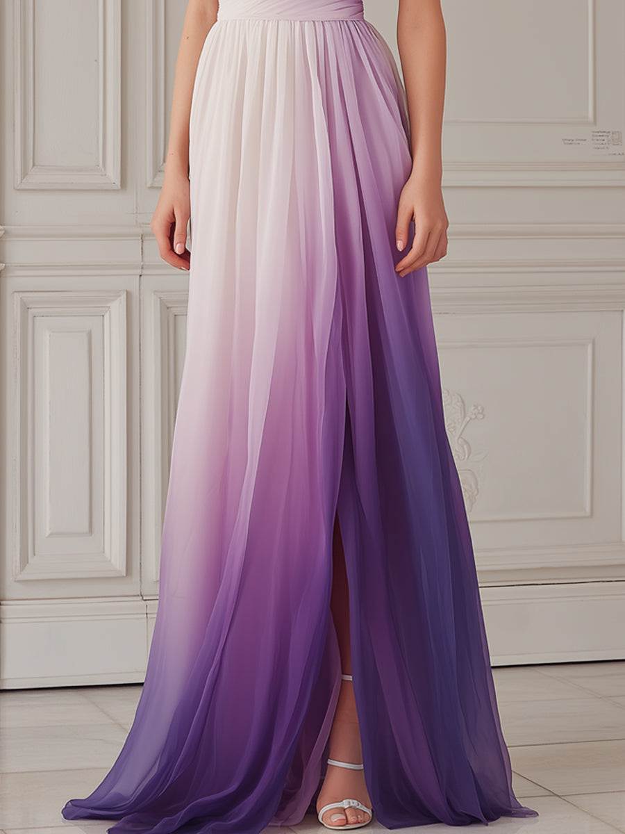 Ethereal Ombre Purple One-Shoulder Ruched Gown