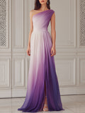 Ethereal Ombre Purple One-Shoulder Ruched Gown