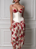 Rose Print Corset Midi Dress
