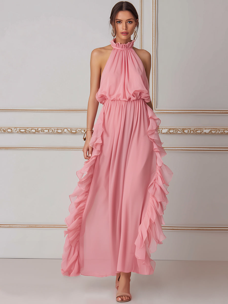 Elegant Ruffled Halter Maxi Dress