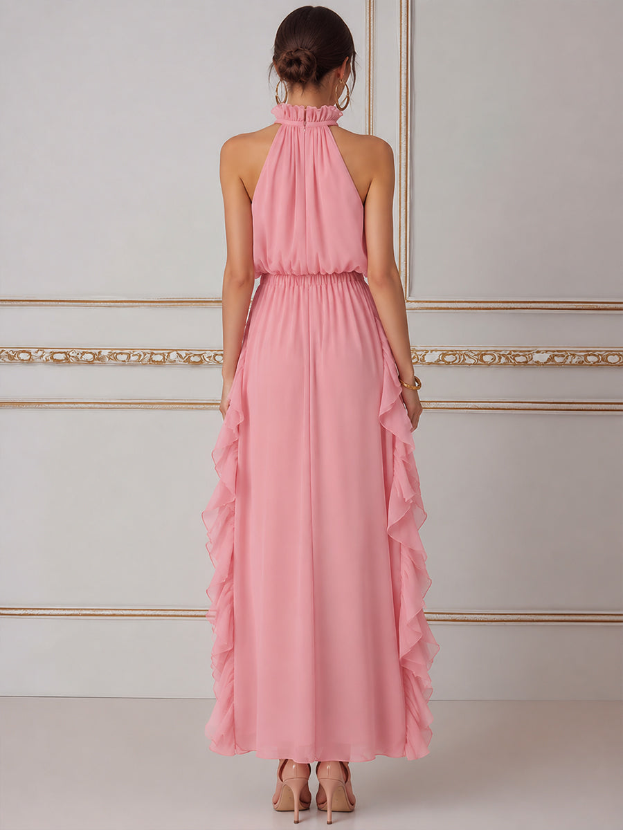 Elegant Ruffled Halter Maxi Dress