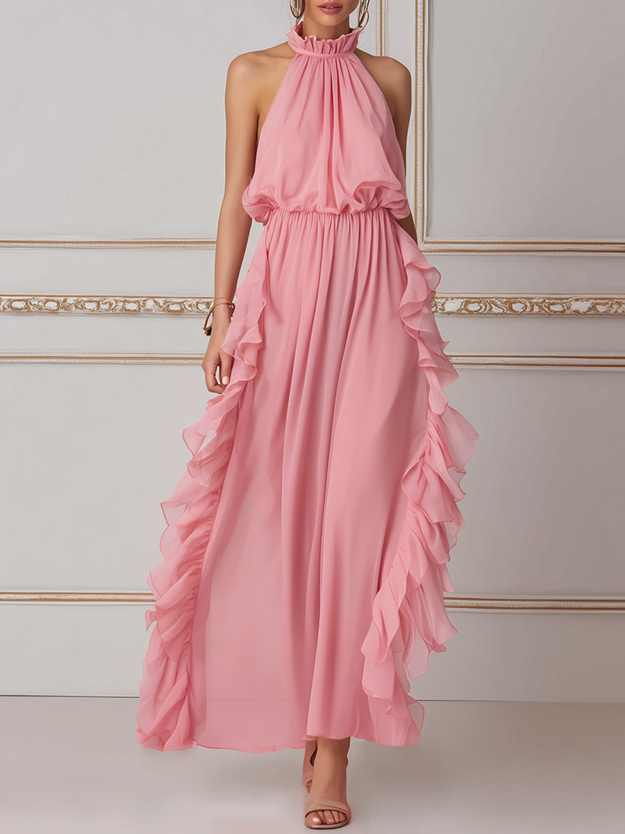Elegant Ruffled Halter Maxi Dress