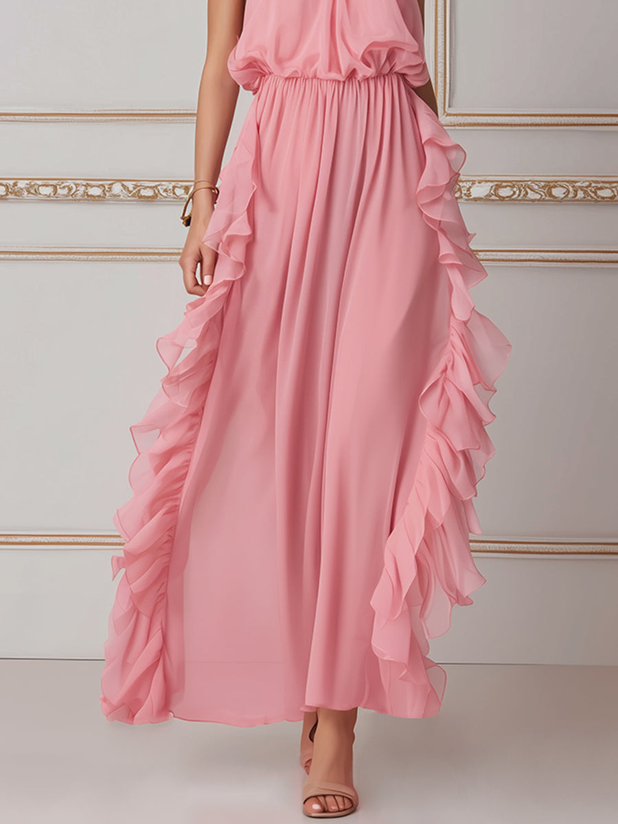 Elegant Ruffled Halter Maxi Dress