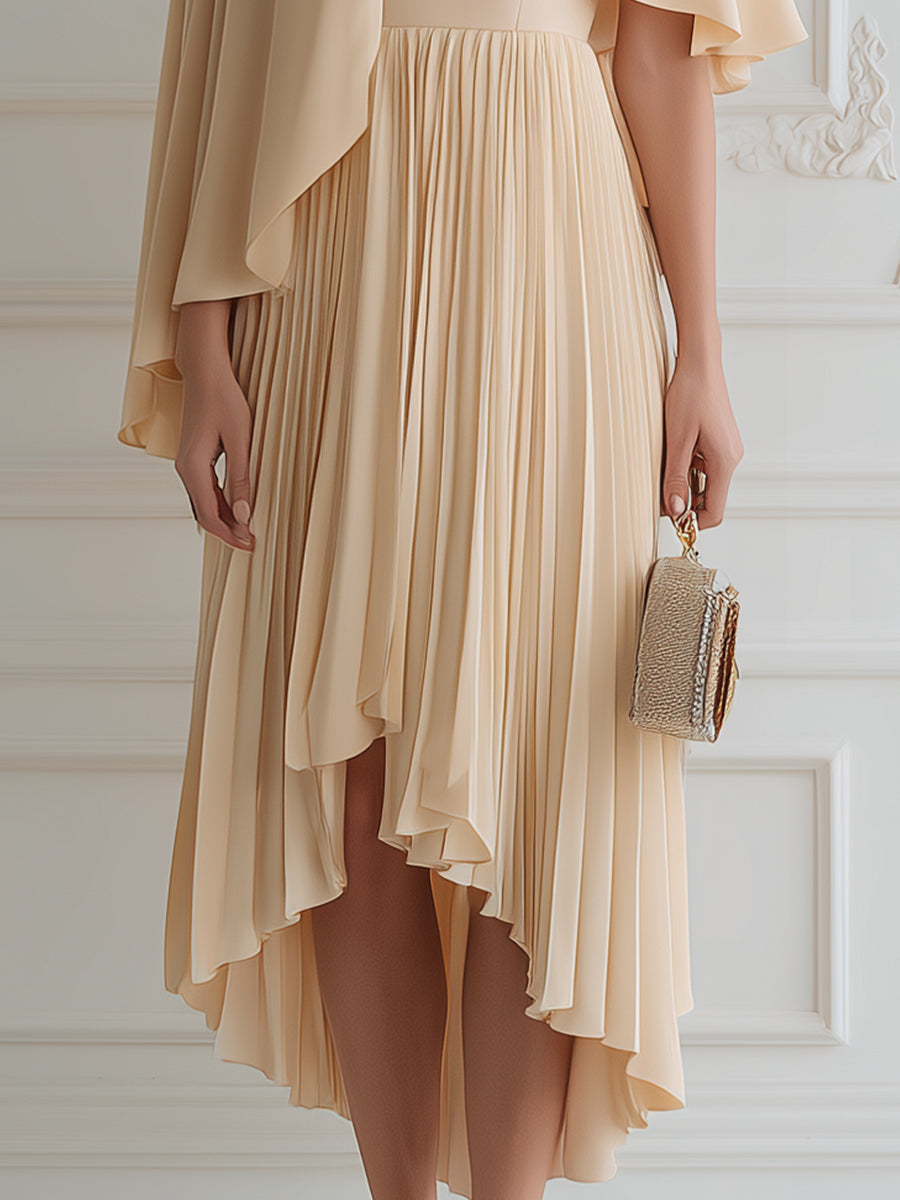 Floral Cape Pleated Midi Dress