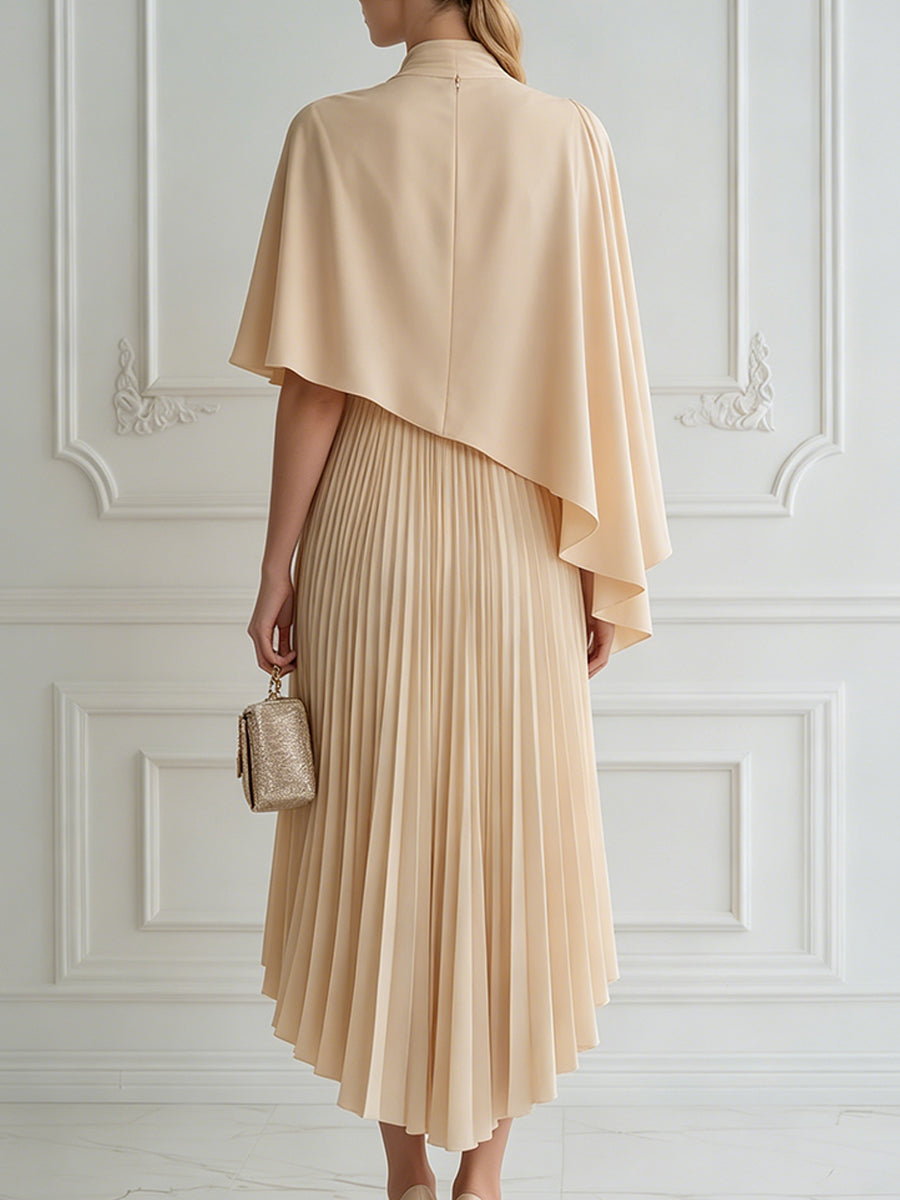 Floral Cape Pleated Midi Dress