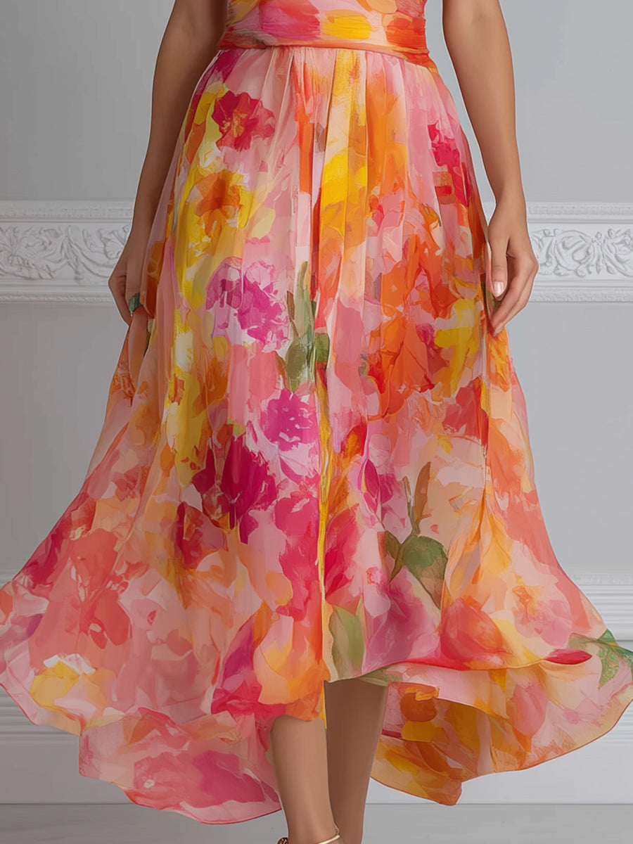 Watercolor Floral Halter Midi Dress