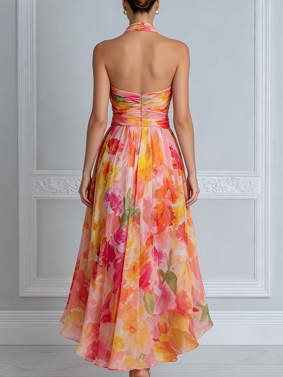 Watercolor Floral Halter Midi Dress