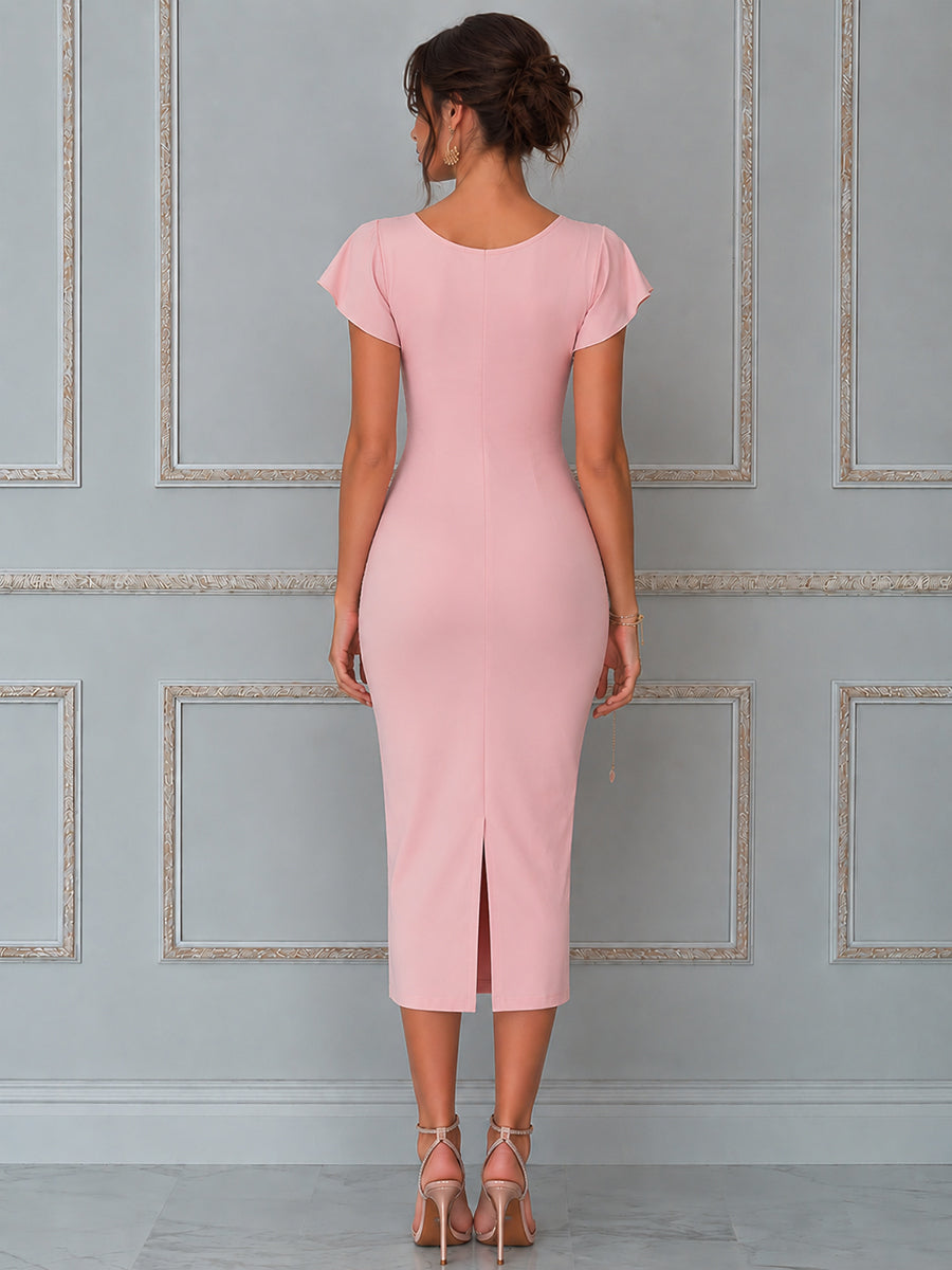 Sophisticated Ruched Midi Sheath Dress
