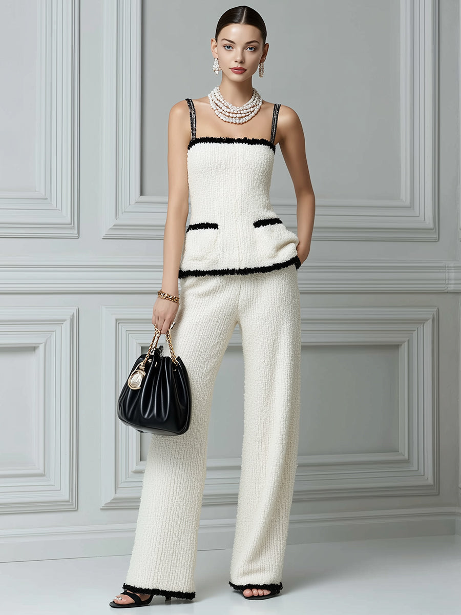 Contrast Trim Textured Knit Two-Piece Set