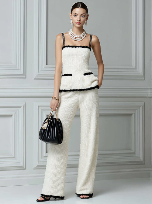 Contrast Trim Textured Knit Two-Piece Set
