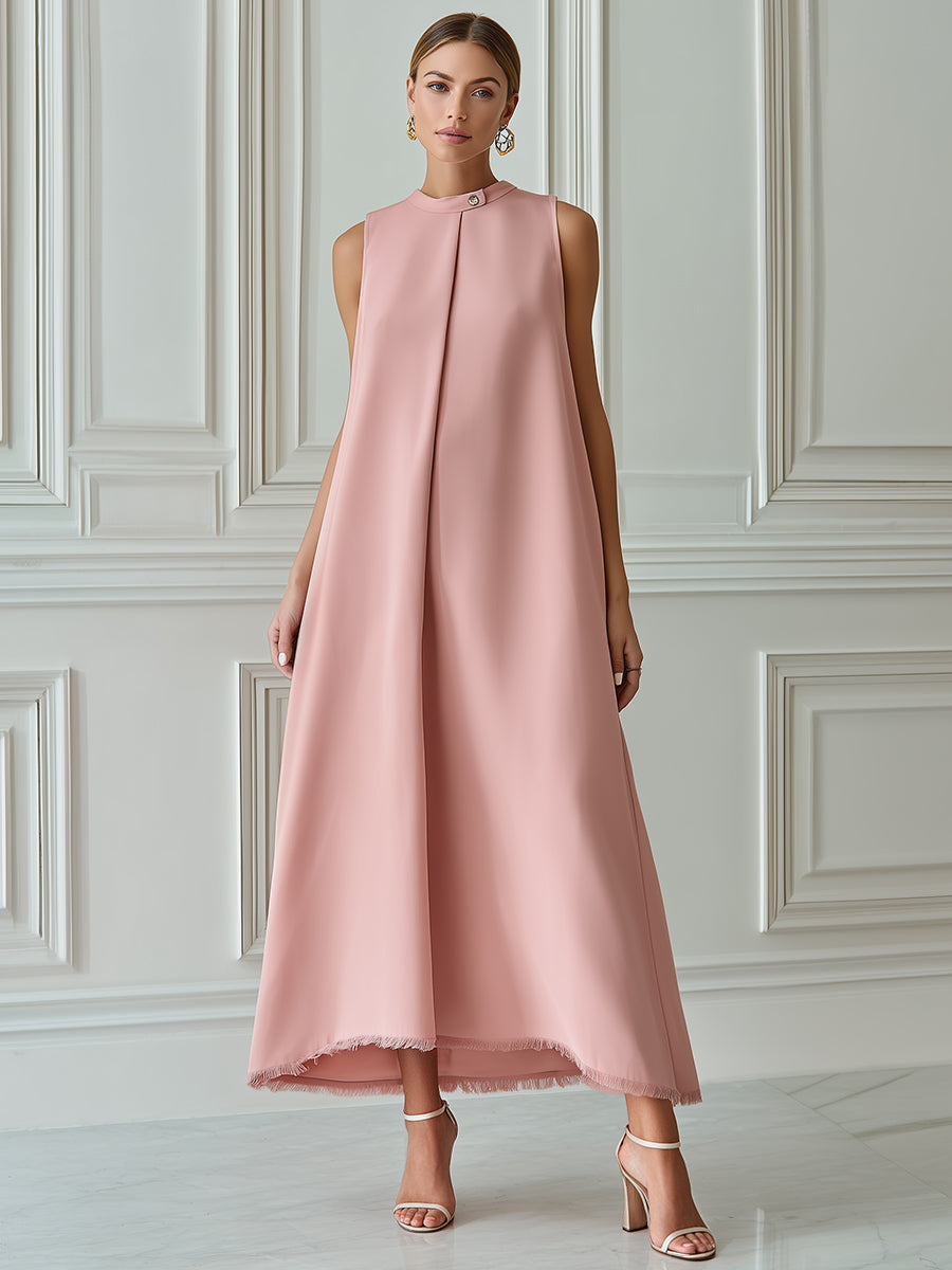 Minimalist Sleeveless Trapeze Fringed Hem Maxi Dress