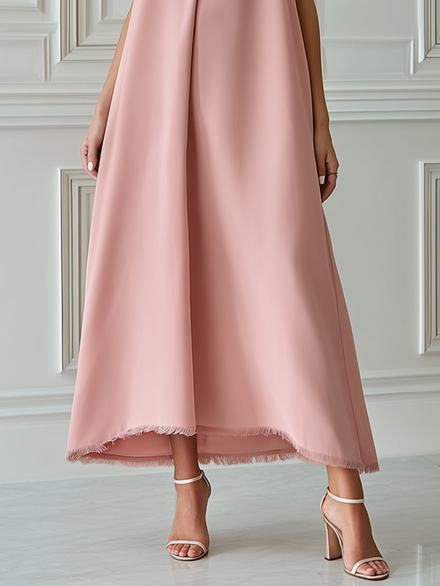 Minimalist Sleeveless Trapeze Fringed Hem Maxi Dress