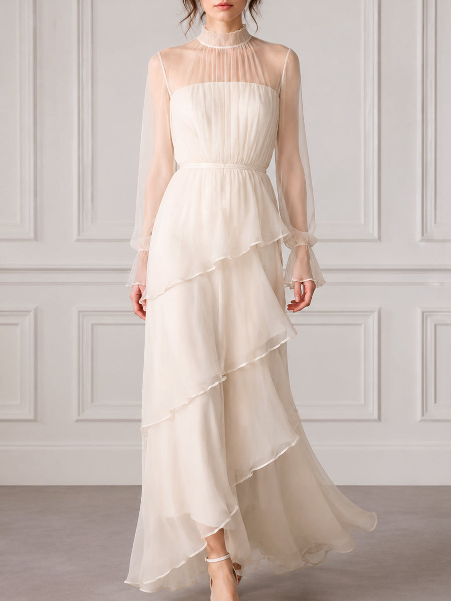 Sheer Ruffle Layered Maxi Dress