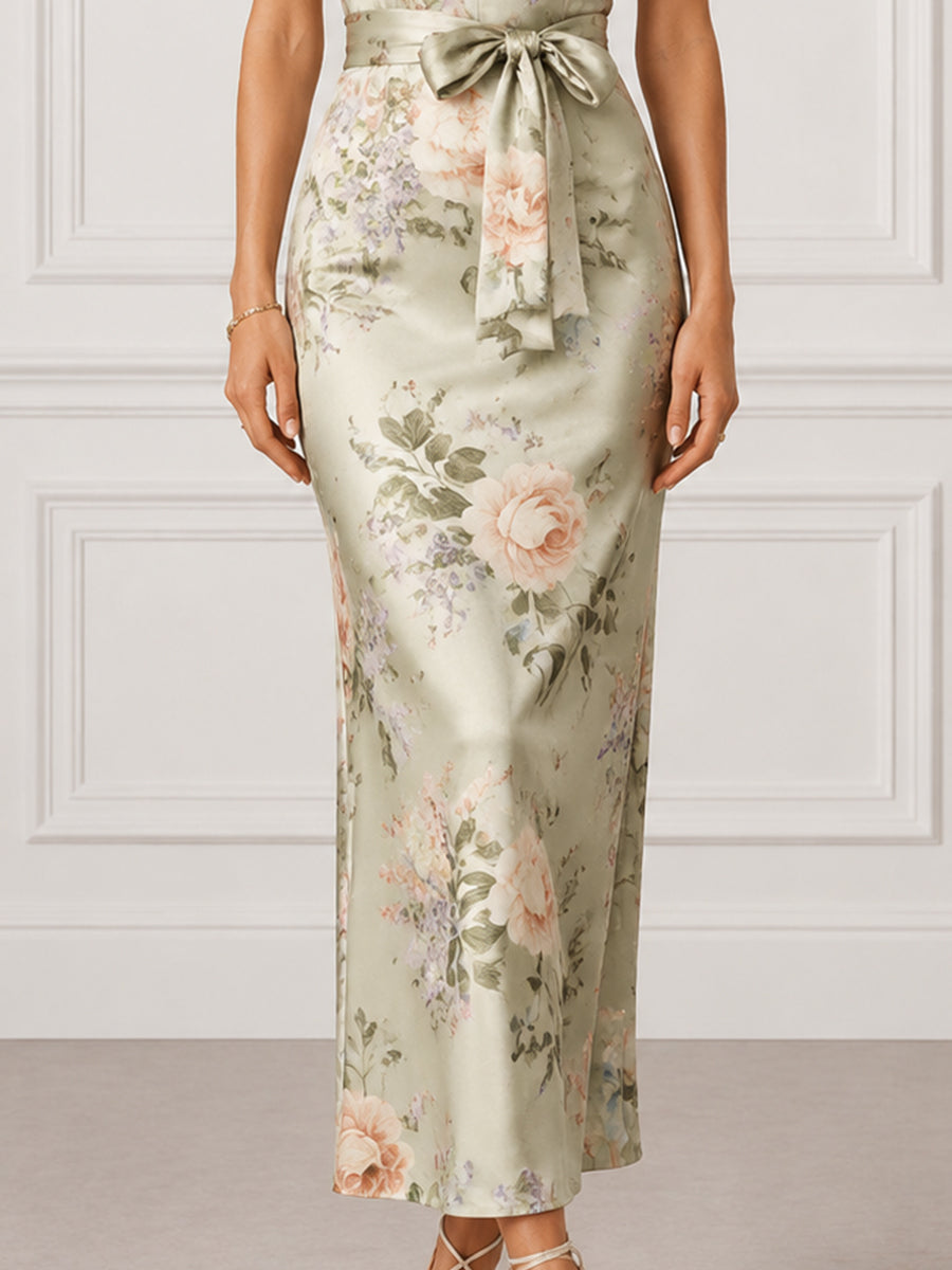 Floral Satin Halter Maxi Dress
