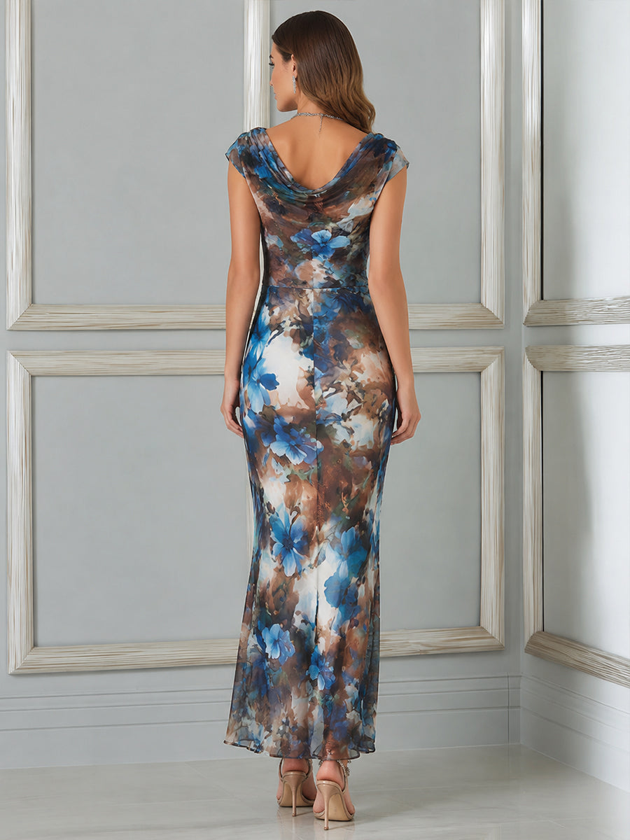 Impressionist Floral Cowl-Neck Maxi Dress