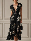 Floral Deep V-Neck Midi Dress