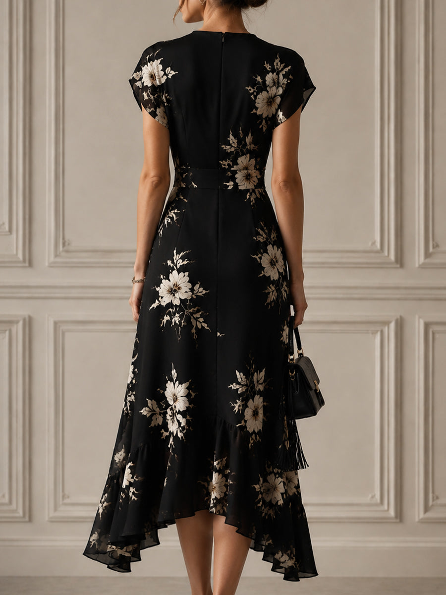 Floral Deep V-Neck Midi Dress