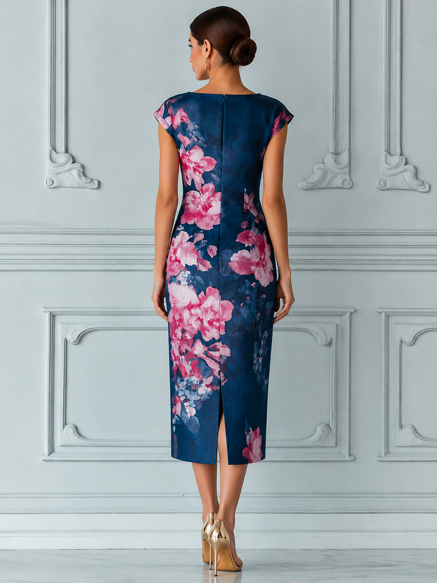 Cap Sleeves Denim-Look Midi Dress