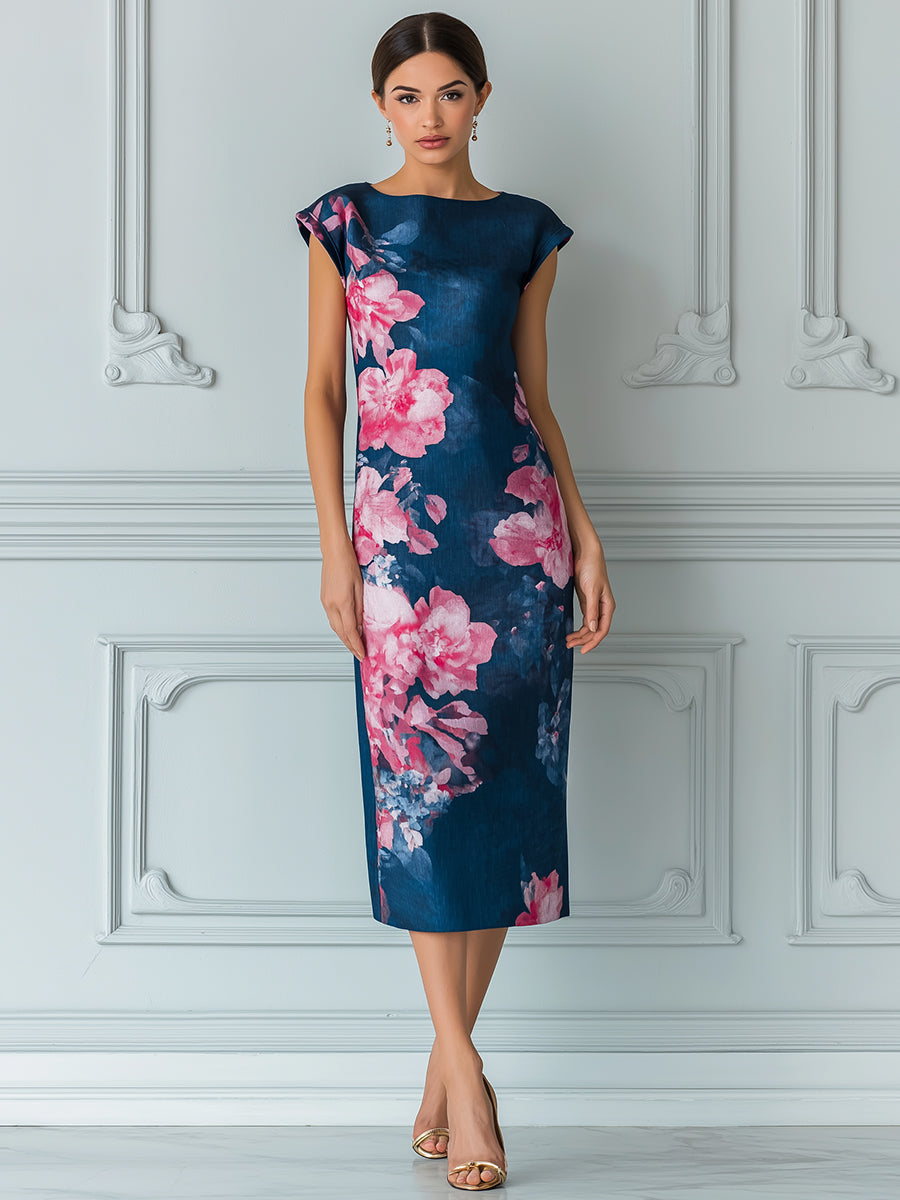 Cap Sleeves Denim-Look Midi Dress