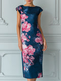 Cap Sleeves Denim-Look Midi Dress