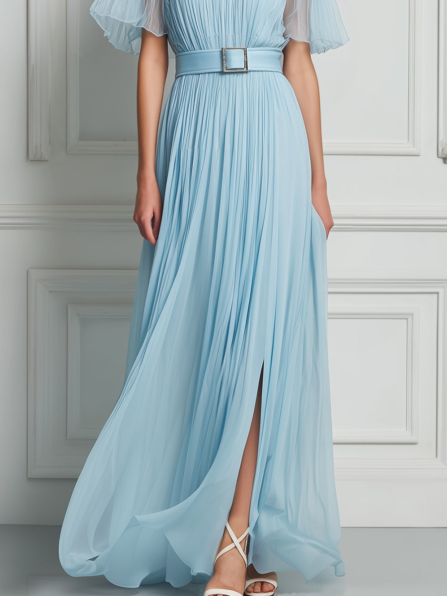 Pleated Sheer Sleeve Maxi Dress