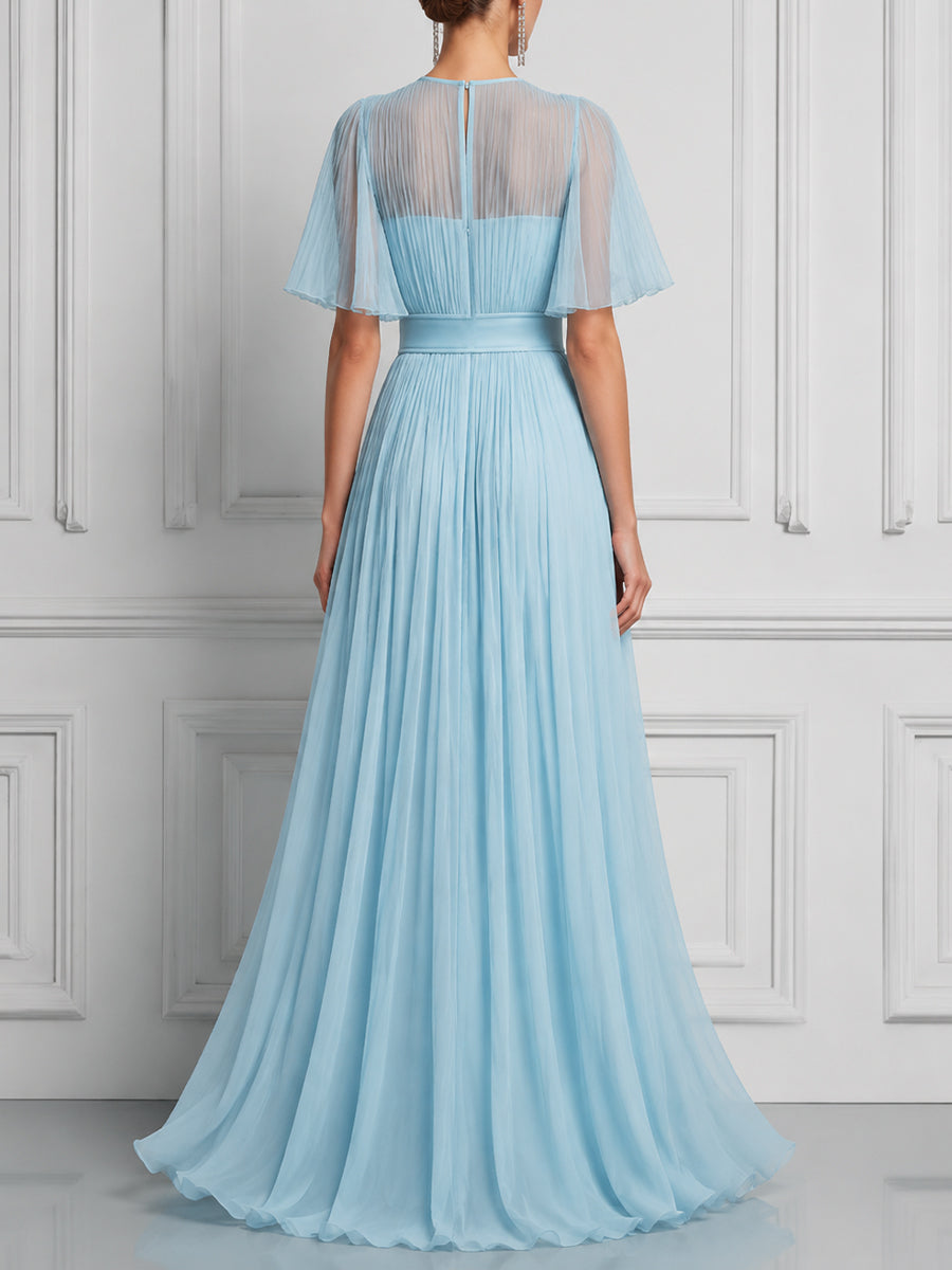 Pleated Sheer Sleeve Maxi Dress