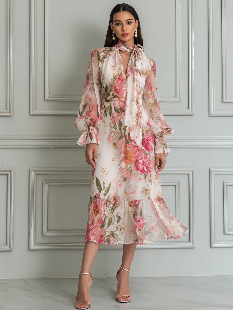 Romantic Garden Chiffon Midi Dress