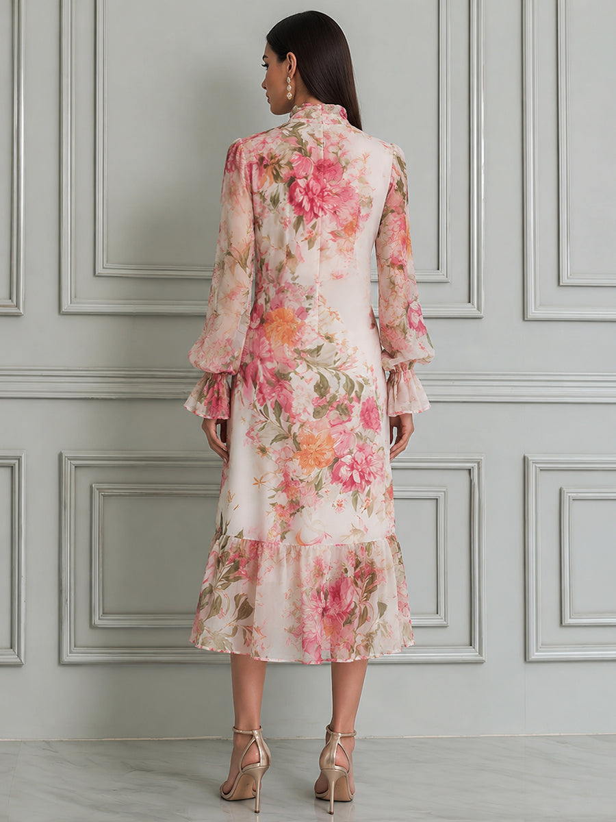 Romantic Garden Chiffon Midi Dress