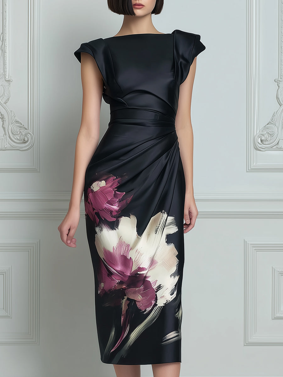 Floral Draped Sheath Midi Dress