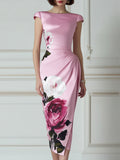 Floral Draped Pencil Midi Dress