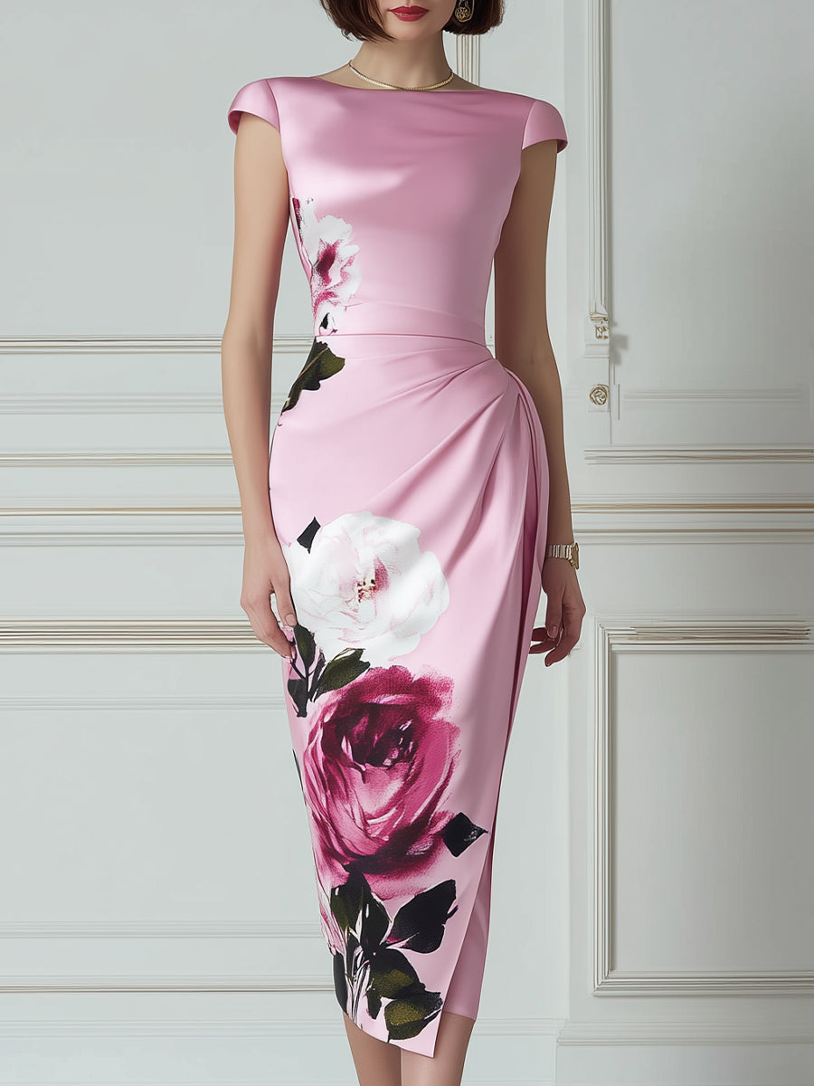 Floral Draped Pencil Midi Dress