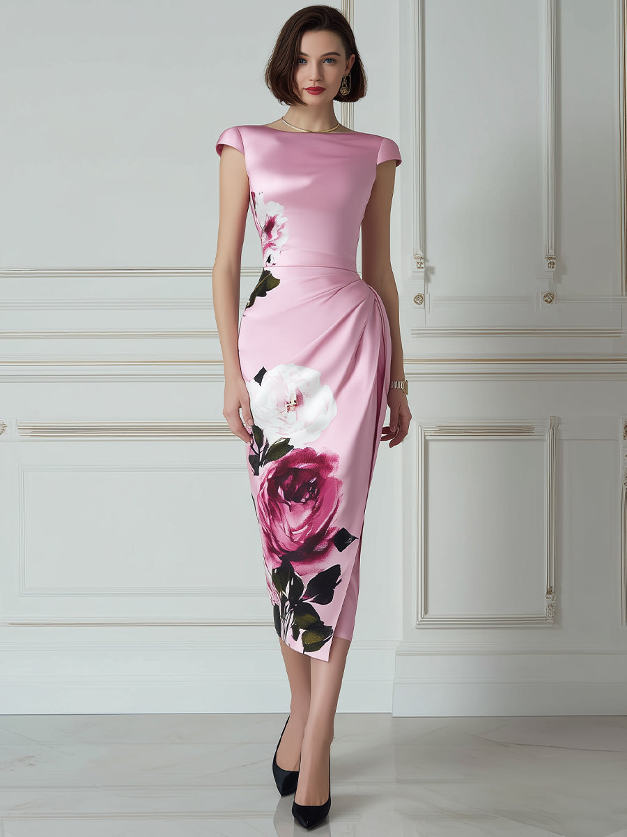 Floral Draped Pencil Midi Dress