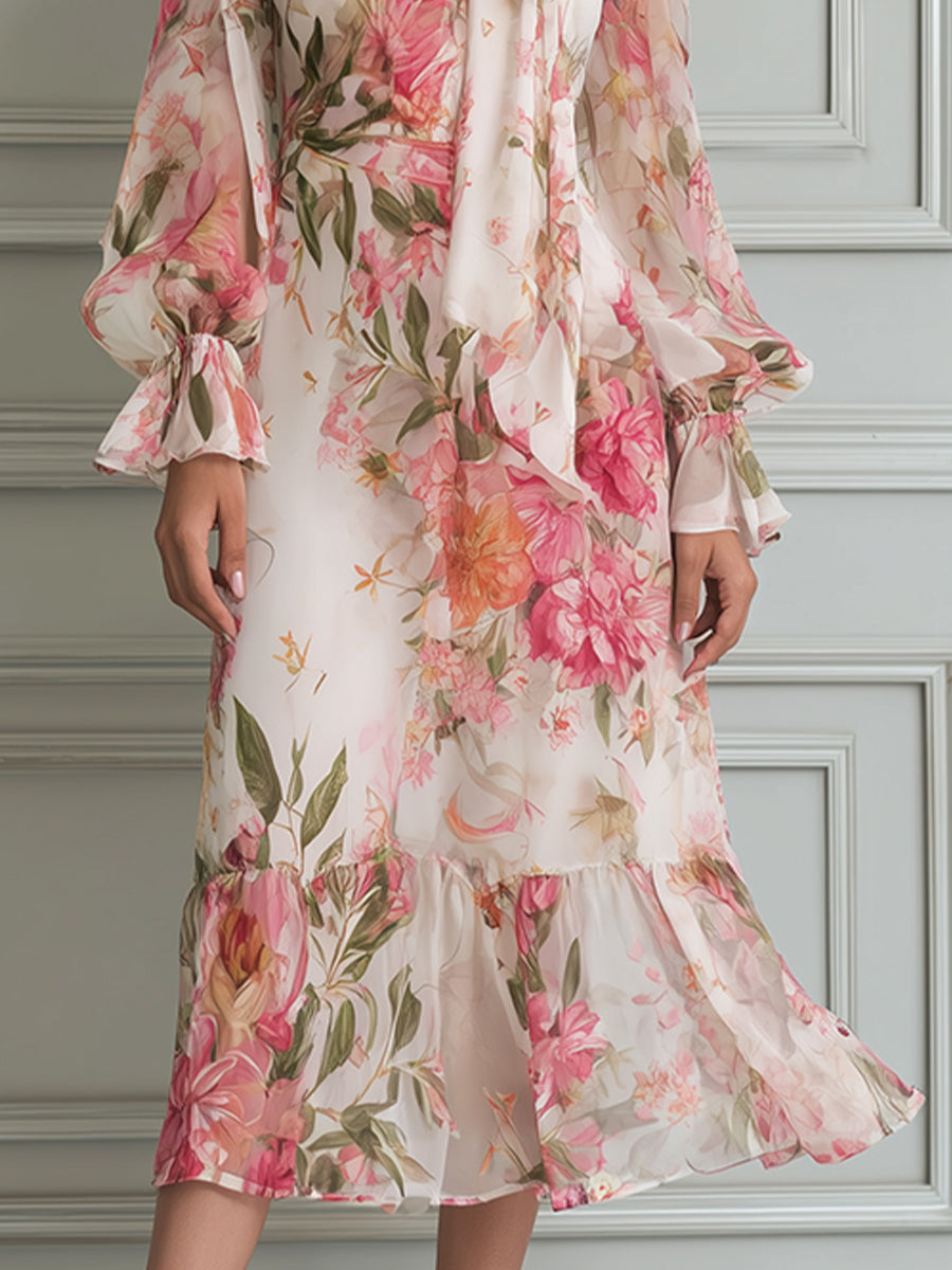 Romantic Garden Chiffon Midi Dress