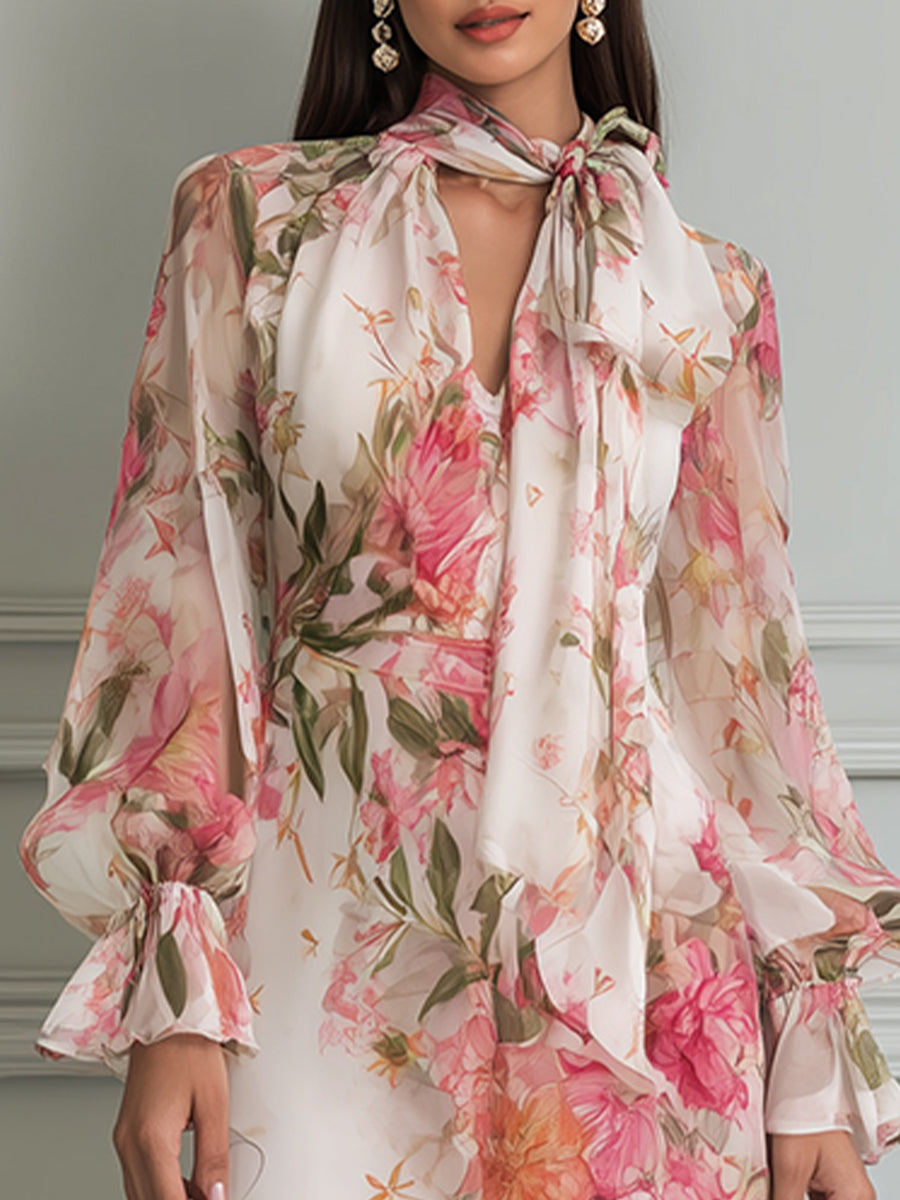 Romantic Garden Chiffon Midi Dress