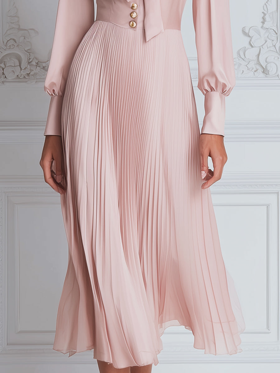Bow-Tie Pleated Satin Midi Dress