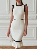 Contrast Lace Trim Sculpted Mermaid Midi Dress