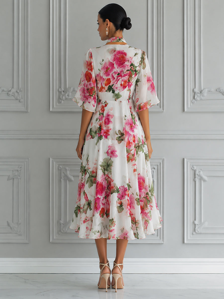 Romantic Watercolor Floral Midi Dress