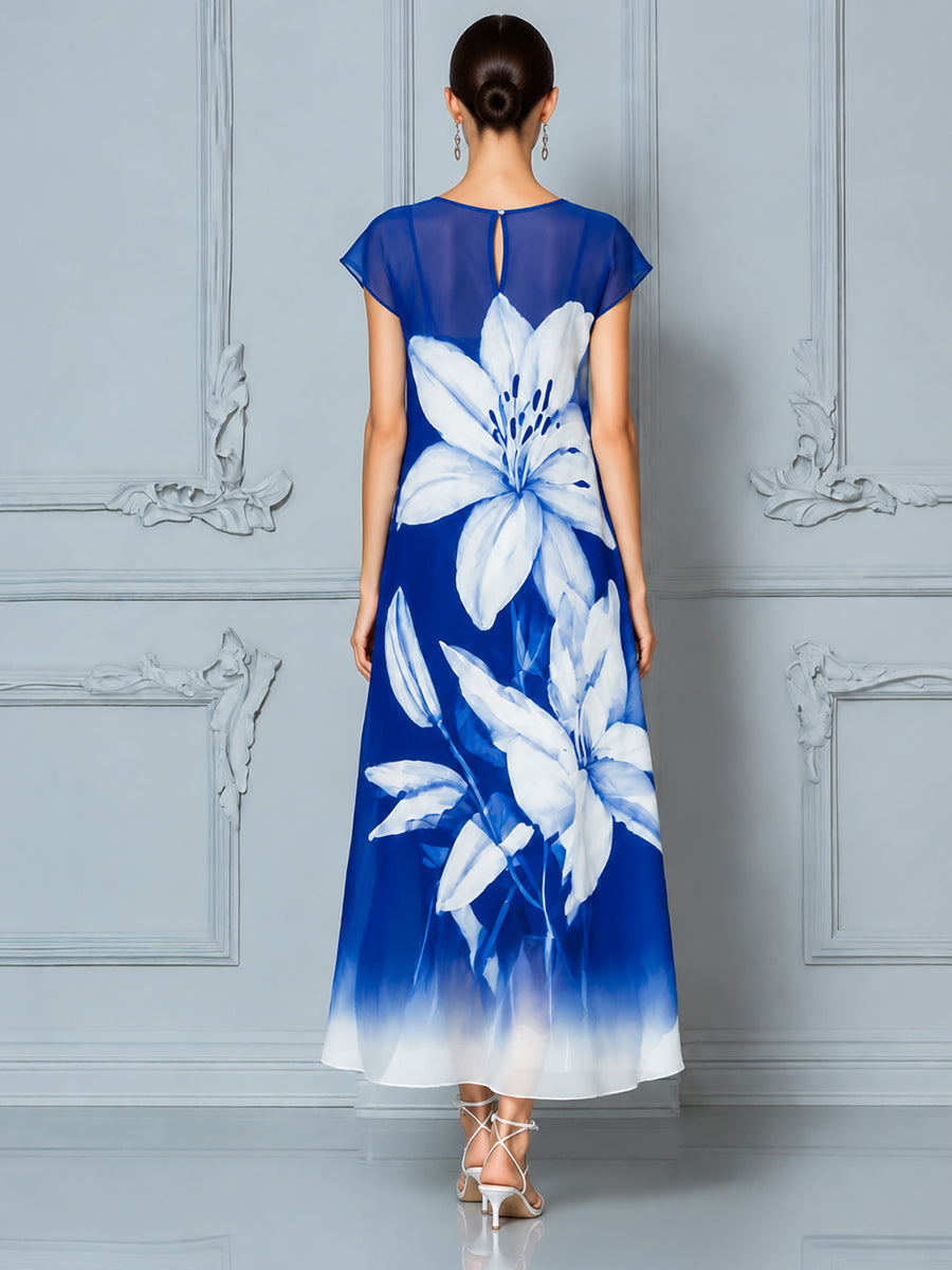 Ethereal Lily Print Mesh Maxi Dress
